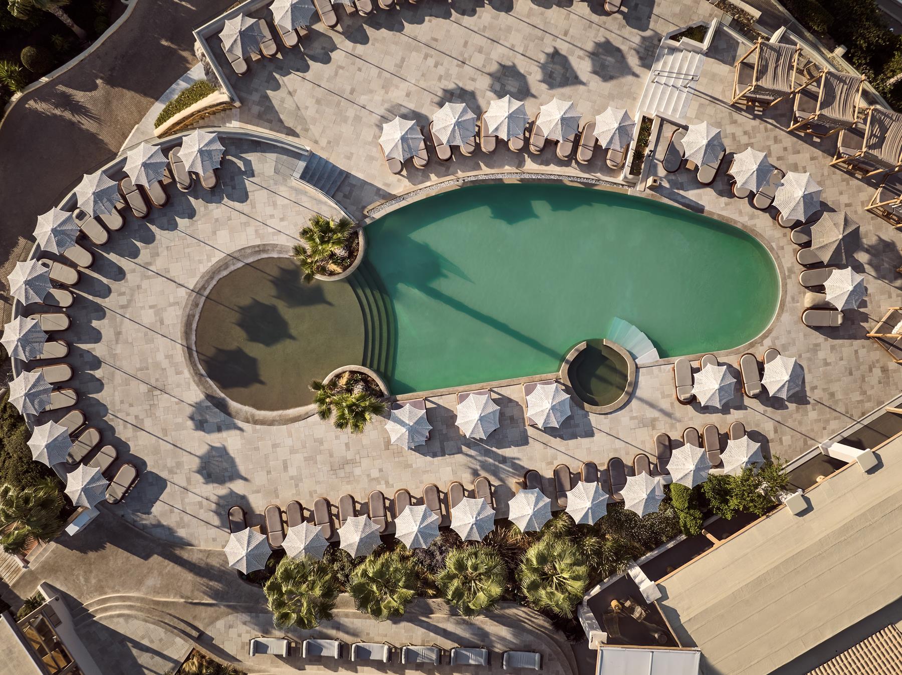 Aerial view of Seaside's swimming pool and sun terraces