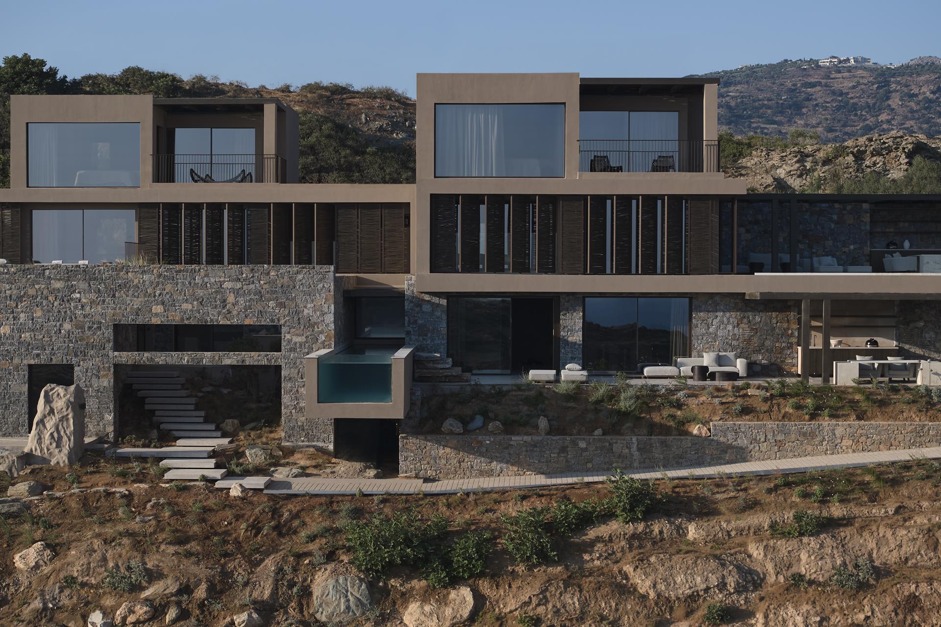Tierras Villas' stone and contemporary architecture on the Cretan hillside