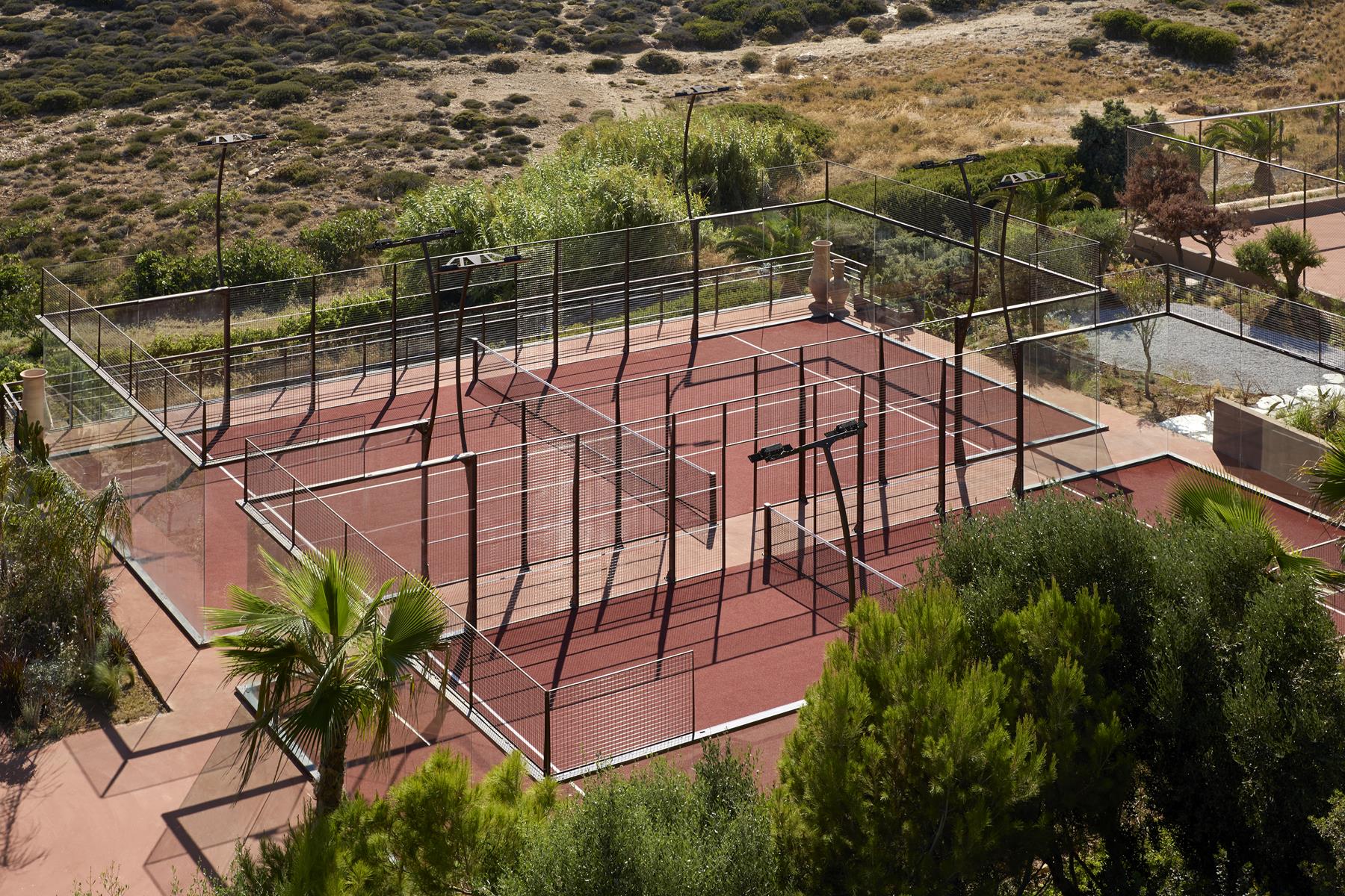 The Racquet Club’s padel courts surrounded by Cretan hillside gardens